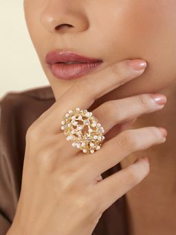 Isharya - White Mystara Pearl Ring In 18Kt Gold Plated