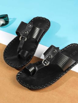 Mochi - Mens Black Open Sandals with Flat Sole