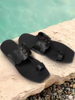 Metro - Mens Black Open Sandals with Flat Sole
