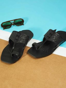 Mochi - Mens Black Open Sandals with Flat Sole