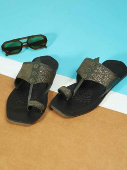 Mochi - Mens Green Open Sandals with Flat Sole