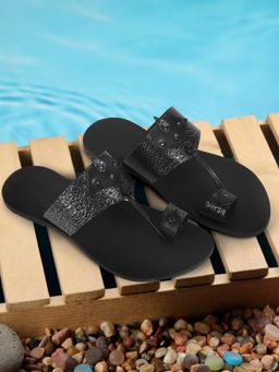 Metro - Mens Black Open Sandals with Flat Sole