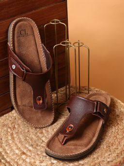 Carlton London - Mens Comfort Thong Sandals with Stud Detail - Brown