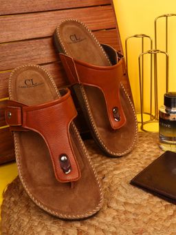 Carlton London - Mens Comfort Thong Sandals with Stud Detail - Tan