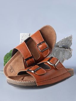 Carlton London - Mens Dual Strap Adjustable Comfort Sandal - Tan