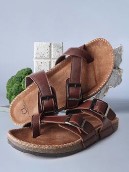 Carlton London - Mens Dual Strap Toe Loop Comfort Sandals - Brown