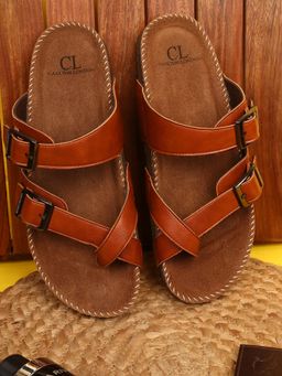 Carlton London - Mens Dual Strap Toe Loop Comfort Sandals - Tan