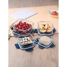 USHA SHRIRAM - Square Borosilicate Glass & Pp Lid (Pack Of 4)