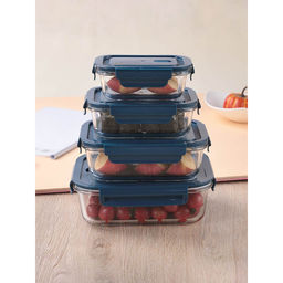 USHA SHRIRAM - Rectangle Borosilicate Glass & Pp Lid (Pack Of 4)