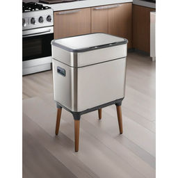 Fumato - Stainless Steel Automatic Dustbin with Wooden Leg Inner Bucket, 18L
