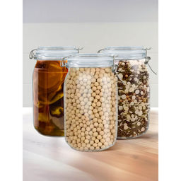 The Better Home - Glass Jar with Attached Lid, 2L, (Pack Of 3)