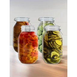 The Better Home - Glass Jar with Attached Lid, 2L, (Pack Of 4)