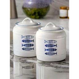 The Better Home - Blue Printed Ceramic Jar, 2.5L, (Pack Of 2)