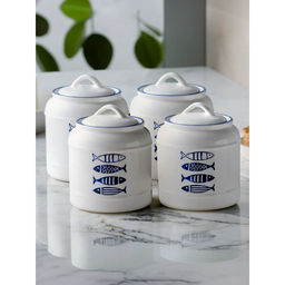The Better Home - Blue Printed Ceramic Jar, 2.5L, (Pack Of 4)