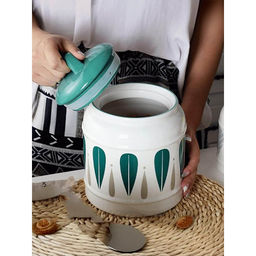 The Better Home - Green Printed Ceramic Jar, 2.5L