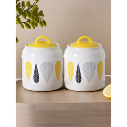 The Better Home - Yellow Printed Ceramic Jar, 2.5L, (Pack Of 2)