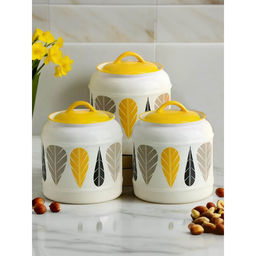 The Better Home - Yellow Printed Ceramic Jar, 2.5L, (Pack Of 3)