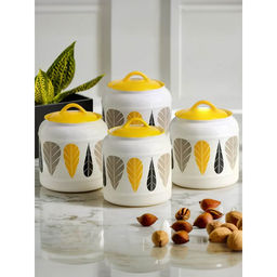 The Better Home - Yellow Printed Ceramic Jar, 2.5L, (Pack Of 4)