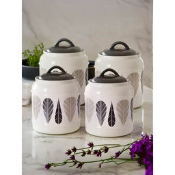 The Better Home - Grey Printed Ceramic Jar, 2.5L, (Pack Of 4)