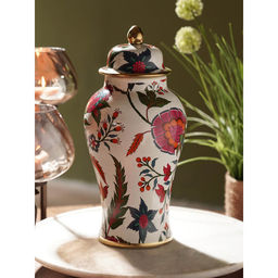 Pure Home + Living - White Floral Print Ceramic Small Canister with Lid