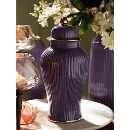 Pure Home + Living - Purple Ribbed Ceramic Small Canister with Lid