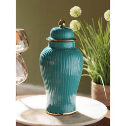 Pure Home + Living - Teal Ribbed Ceramic Small Canister with Lid