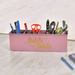 Living With Elan - Mauve Delulu 4 Compartment Metal Desk Stationery Organizer