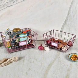 Living With Elan - Mauve Loft Metal Rectangle Baskets (Pack Of 2)