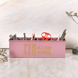 Living With Elan - Mauve Ceo 4 Compartment Metal Desk Stationery Organizer