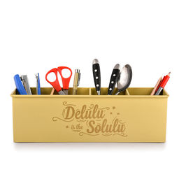 Living With Elan - Daisy Yellow Delulu 4 Compartment Metal Desk Stationery Organizer