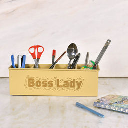 Living With Elan - Daisy Yellow Boss Lady 4 Compartment Metal Desk Stationery Organizer