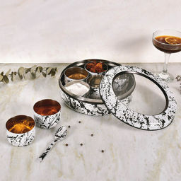 Living With Elan - Stainless Steel 7 Compartment Spice Box with Spoon, 1500 Ml (Set of 10)