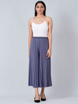 First Resort by Ramola Bachchan - Blue Wide Leg Pleated Palazzo