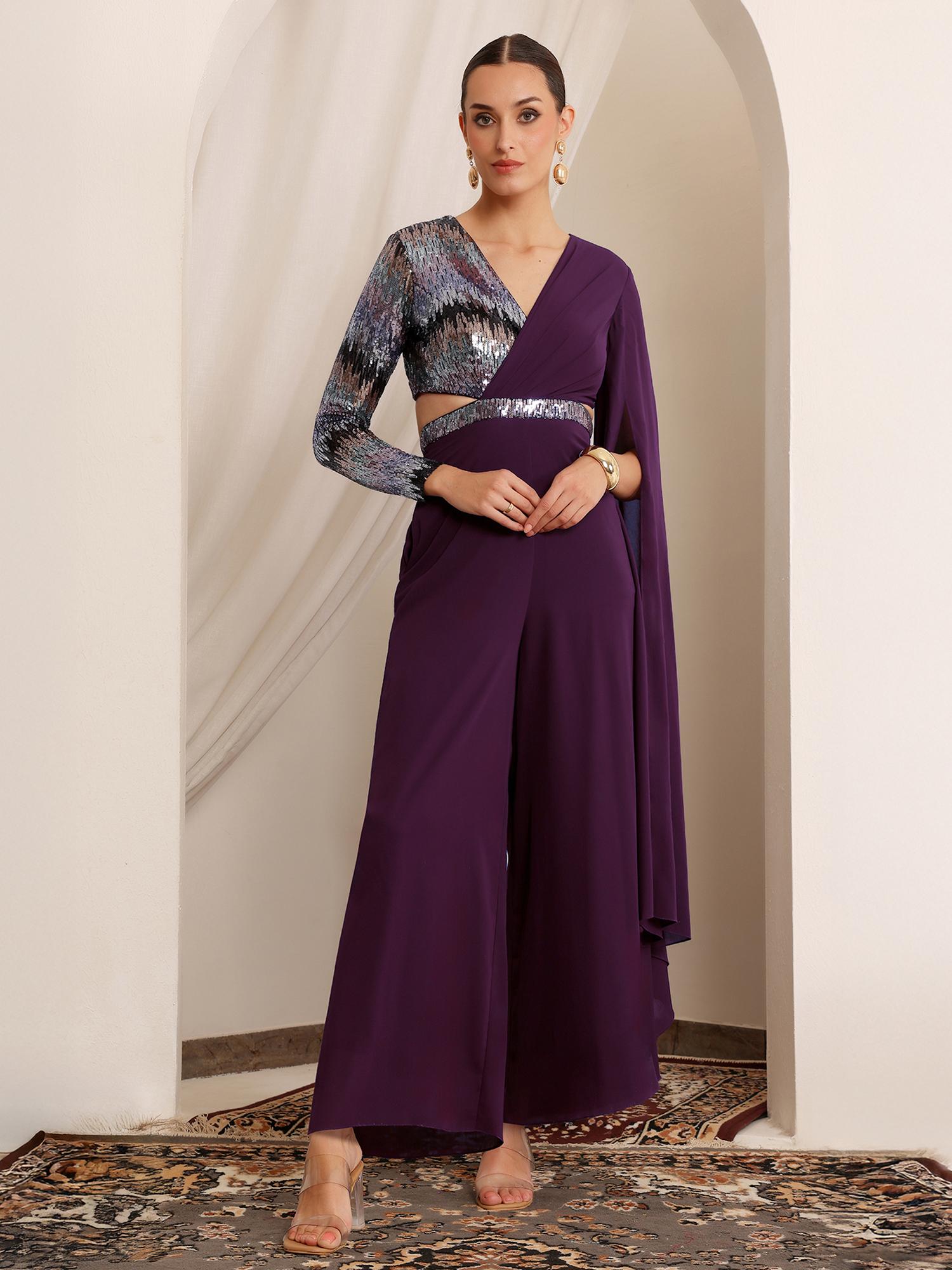 miss chase Luxe Women's Luxe Georgette Jumpsuit in Dark Purple-picture-14
