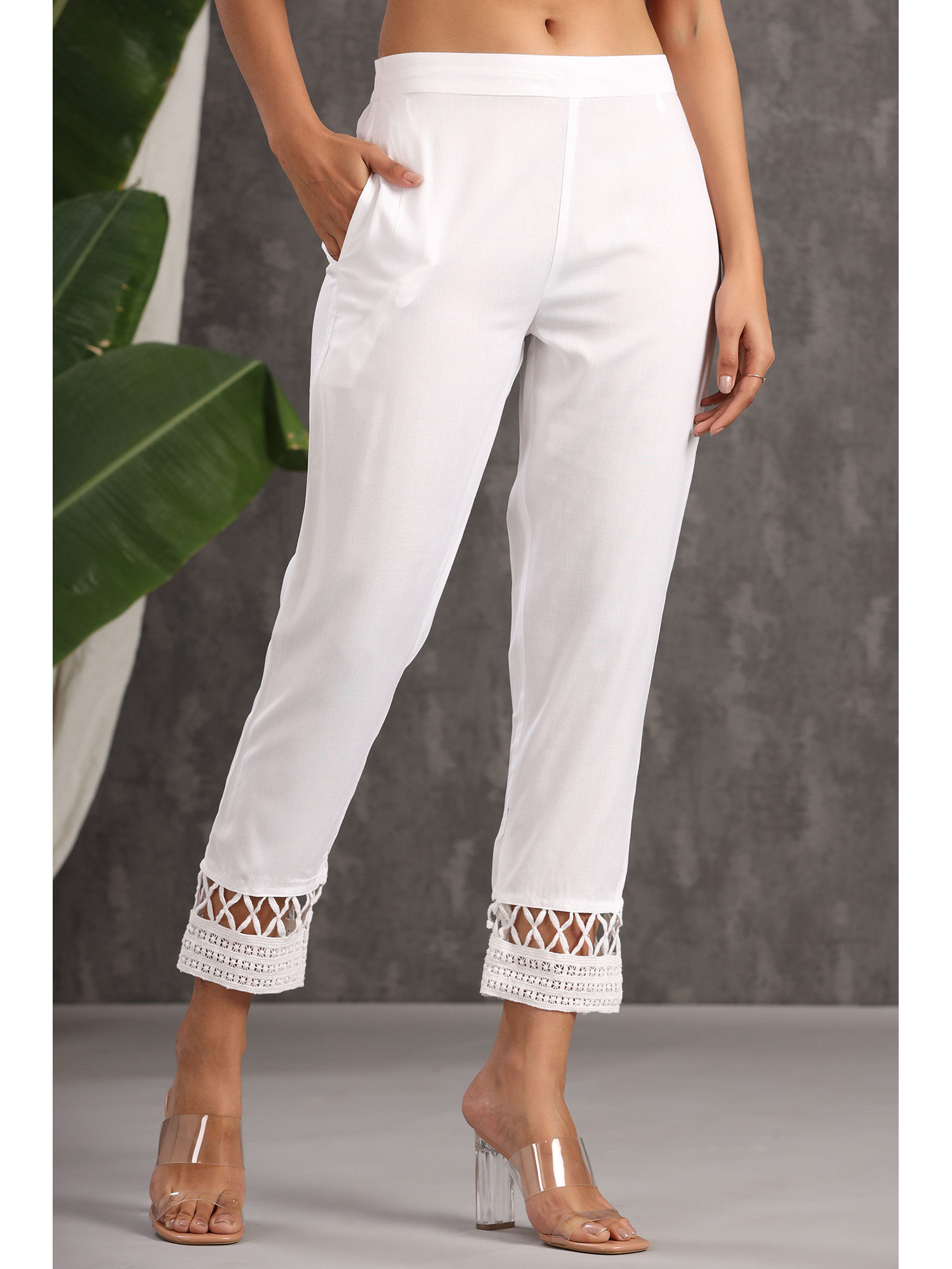 juniper White Rayon Solid Straight Pants-picture-30