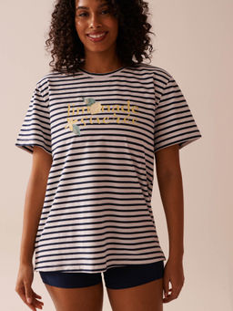 La Vie En Rose - Lemon Print and Stripes Cotton T-Shirt
