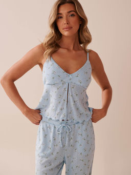 La Vie En Rose - Floral Print Lettuce Edge Pointelle Cami Top