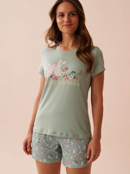 La Vie En Rose - Rabbit and Strawberry Print Super Soft T-Shirt