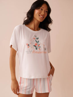La Vie En Rose - Rabbit and Strawberry Print Super Soft Loose Fit T-Shirt