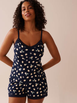 La Vie En Rose - Lemon Print Lace Trim Ribbed Jersey Cami Top