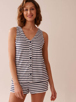 La Vie En Rose - Nautical Stripe Super Soft Button-Down Cami Top