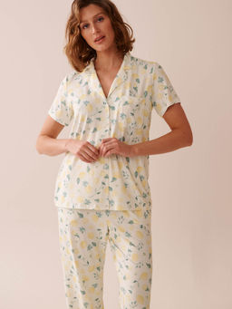 La Vie En Rose - Lemon Print Super Soft Button-Down Shirt