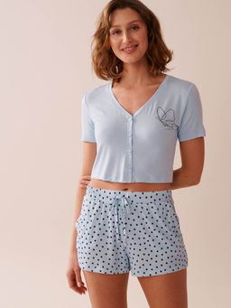 La Vie En Rose - Butterfly Print Soft Jersey Crop T-Shirt