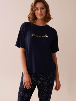 La Vie En Rose - Butterfly Print Soft Jersey Drop Shoulder T-Shirt