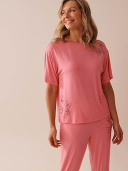La Vie En Rose - Butterfly Print Soft Jersey Drop Shoulder T-Shirt
