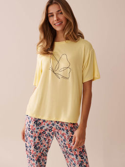 La Vie En Rose - Butterfly Print Soft Jersey Drop Shoulder T-Shirt