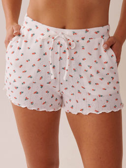 La Vie En Rose - Strawberry Print Lettuce Edge Pointelle Pajama Shorts