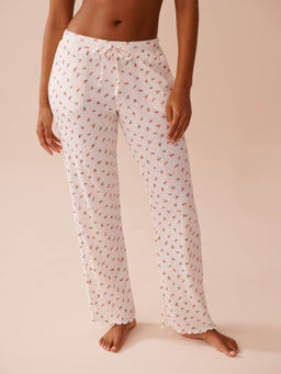 La Vie En Rose - Strawberry Print Lettuce Edge Pointelle Pyjama