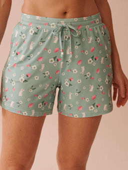 La Vie En Rose - Rabbit and Strawberry Print Super Soft Bermuda Pajama Shorts