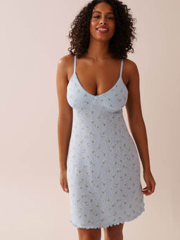 La Vie En Rose - Floral Print Lettuce Edge Pointelle Nightie